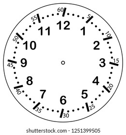 Clock face for house, alarm, table, kitchen, wall, wristwatches or special models for kids. Dial for pocket, stop watches or timer. For mark opening, visiting, office, business or working hours.