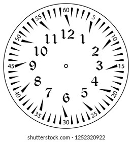 Clock face for house, alarm, table, kitchen, wall, wristwatches or special models for kids. Dial for pocket, stop watches or timer. For mark opening, visiting, office, business or working hours.