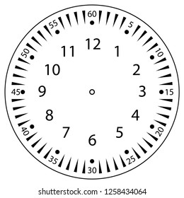 Clock face for house, alarm, table, kitchen, wall, wristwatches or special models for kids. Dial for pocket, stop watches or timer. For mark opening, visiting, office, business or working hours.