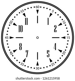 Clock face for house, alarm, table, kitchen, wall, wristwatches or special models for kids. Dial for pocket, stop watches or timer. For mark opening, visiting, office, business or working hours.
