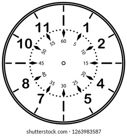 Clock face for house, alarm, table, kitchen, wall, wristwatches or special models for kids. Dial for pocket, stop watches or timer. For mark opening, visiting, office, business or working hours.