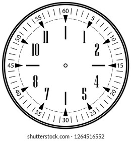 Clock face for house, alarm, table, kitchen, wall, wristwatches or special models for kids. Dial for pocket, stop watches or timer. For mark opening, visiting, office, business or working hours.
