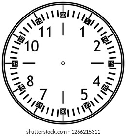 Clock face for house, alarm, table, kitchen, wall, wristwatches or special models for kids. Dial for pocket, stop watches or timer. For mark opening, visiting, office, business or working hours.