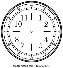 Clock face for house, alarm, table, kitchen, wall, wristwatches or special models for kids. Dial for pocket, stop watches or timer. For mark opening, visiting, office, business or working hours.