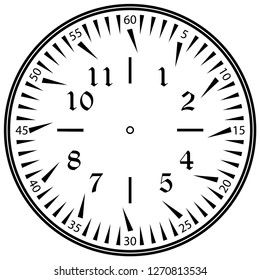 Clock face for house, alarm, table, kitchen, wall, wristwatches or special models for kids. Dial for pocket, stop watches or timer. For mark opening, visiting, office, business or working hours.