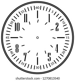 Clock face for house, alarm, table, kitchen, wall, wristwatches or special models for kids. Dial for pocket, stop watches or timer. For mark opening, visiting, office, business or working hours.