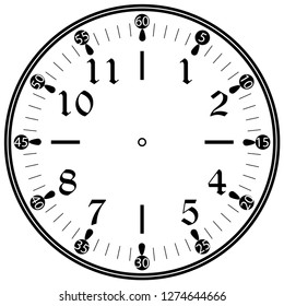 Clock face for house, alarm, table, kitchen, wall, wristwatches or special models for kids. Dial for pocket, stop watches, timer or grandfather clock. Logo for the repair shop or service.