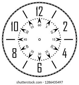 Clock face for house, alarm, table, kitchen, wall, wristwatches or special models for kids. Dial for pocket, stop watches, timer or grandfather clock. Logo for the repair shop.