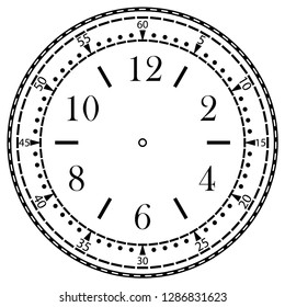 Clock face for house, alarm, table, kitchen, wall, wristwatches or special models for kids. Dial for pocket, stop watches, timer or grandfather clock. Logo for the repair shop.