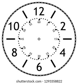Clock face for house, alarm, table, kitchen, wall, wristwatches or special models for kids. Dial for pocket, stop watches, timer or grandfather clock. Logo for the repair shop.