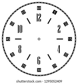 Clock face for house, alarm, table, kitchen, wall, wristwatches or special models for kids. Dial for pocket, stop watches, timer or grandfather clock. Logo for the repair shop.