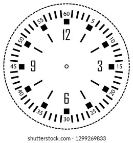 Clock face for house, alarm, table, kitchen, wall, wristwatches or special models for kids. Dial for pocket, stop watches, timer or grandfather clock. Logo for the repair shop.