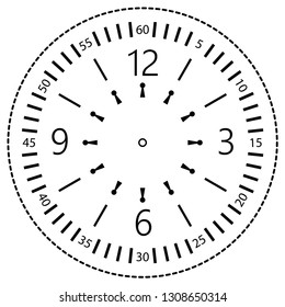 Clock face for house, alarm, table, kitchen, wall, wristwatch or special model for kids. Dial for pocket, stop watches, timers or grandfather clocks. Logo for the repair shop.