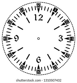 Clock face for house, alarm, table, kitchen, wall, wristwatch or special model for kids. Dial for pocket, stop watches, timers or grandfather clocks. Logo for the repair shop.