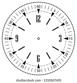 Clock face for house, alarm, table, kitchen, wall, wristwatch or special model for kids. Dial for pocket, stop watches, timers or grandfather clocks. Logo for the repair shop.