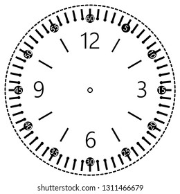 Clock face for house, alarm, table, kitchen, wall, wristwatch or special model for kids. Dial for pocket, stop watches, timers or grandfather clocks. Logo for the repair shop.