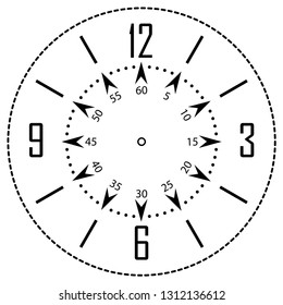 Clock face for house, alarm, table, kitchen, wall, wristwatch or special model for kids. Dial for pocket, stop watches, timers or grandfather clocks. Logo for the repair shop.