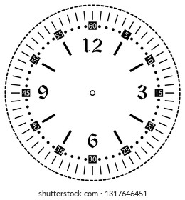 Clock face for house, alarm, table, kitchen, wall, wristwatch or special model for kids. Dial for pocket, stop watches, timers or grandfather clocks. Logo for the repair shop.