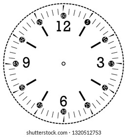 Clock face for house, alarm, table, kitchen, wall, wristwatch or special model for kids. Dial for pocket, stop watches, timers or grandfather clocks. Logo for the repair shop.