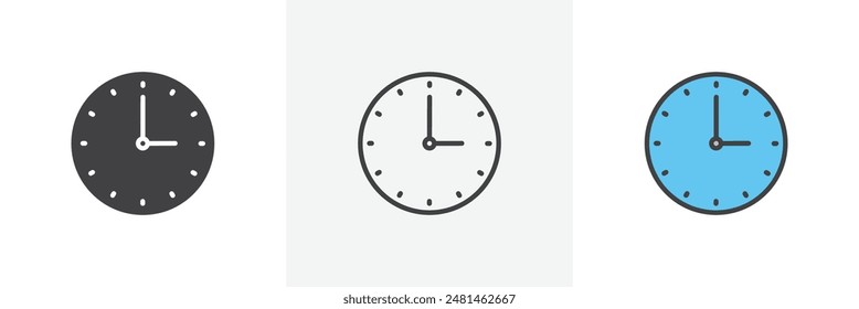 Clock face icon symbol collection on white background.