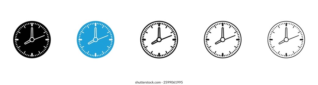 Clock face icons vector illustrations in black and blue colors for web and ui designs