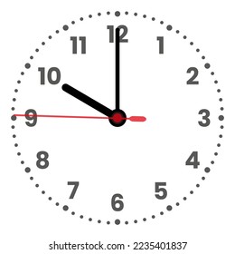 Clock face isolated on white background. 10 o'clock. Vector illustration