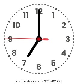 Clock face isolated on white background. 7 o'clock. Vector illustration