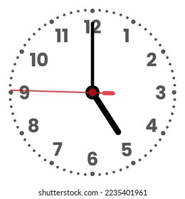 Clock face isolated on white background. 5 o'clock. Vector illustration