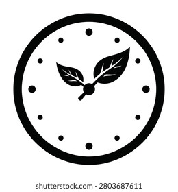 Clock face with leaf hands representing sustainable time sustainable environment deadline illustration minimalist management efficiency