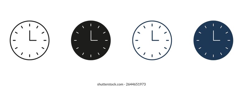 Clock Face Line And Solid Icon Set. Time Management, Scheduling, And Punctuality Symbol Collection. Classic Analog Clock Design. Isolated Vector Illustration.
