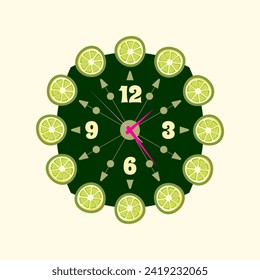 Clock face made of lime slices. Vector illustration in flat style