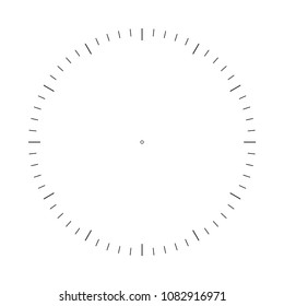 Cara de reloj. Escala de círculo de medición. Escala redonda de medición, Indicador de nivel, aceleración de medición, medidor circular, medidor redondo para electrodomésticos. 12 grandes divisiones, 60 medianas. EPS10 vectores