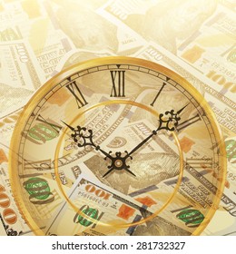 Clock face and money. Time is money concept. Vector illustration.
