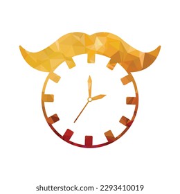 Clock face with moustache icon in low poly style. Vector illustration.