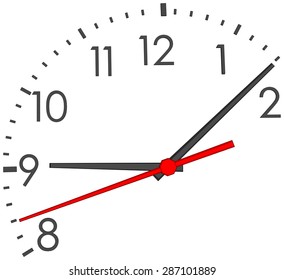Clock face with numbers on isolated white background. Vector illustration. Close-up view