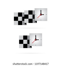 Clock Face on checkered racing flag.
Project start or final time concept.