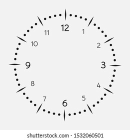 Clock face on a white background. 12 hours watch dial with round scale. Vector illustration