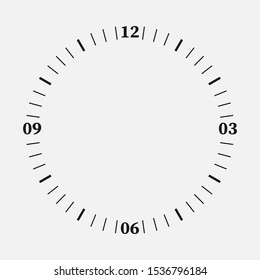 Clock face on a white background. 12 hours watch dial with round scale. Vector illustration