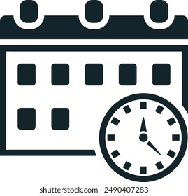 Clock face overlapping calendar icon showing scheduled event