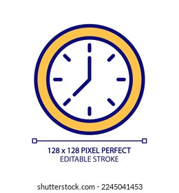 Icono de color RGB perfecto para píxel de la cara de reloj. Mostrar tiempo. Mostrar horas y minutos. Herramienta de mantenimiento de tiempos. Ilustración vectorial aislada. Dibujo de línea simple relleno. Trazo editable. Tipo de letra arial utilizado