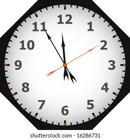 Clock face reading about five minutes until twelve.