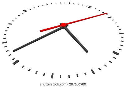 Clock face with red second hand and without numbers on isolated white background. Vector illustration. Close-up view