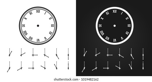 Clock face with roman number on Black and white background