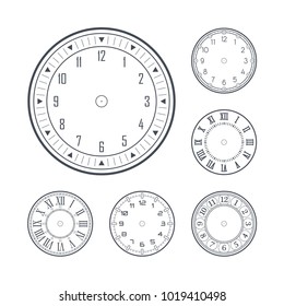 Clock face set with Roman and modern numerals, editable stroke