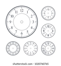 Clock face set with Roman and modern numerals, editable stroke