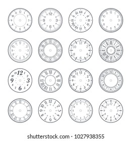 Clock face set with Roman and modern numerals, editable stroke