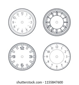 Clock Face Set With Roman And Modern Numerals, Editable Stroke