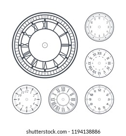 Clock face set with Roman and modern numerals, editable stroke
