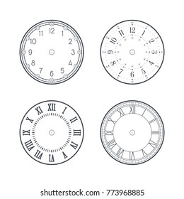 Clock face set with Roman and modern numerals, editable stroke