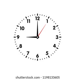 Clock face with shadow on white background. Vector illustration.